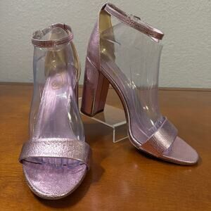 Sam Edelman Women's Yaro Metallic Block Ankle Strap Heel Lilac Pink Sz 10 EUC